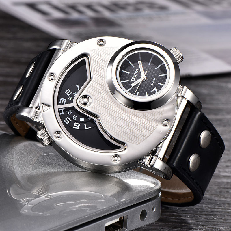 Multi-timezone leather strap watch