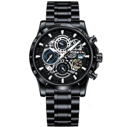 LIGE Skeleton Steel Watch - Trendy and Stylish Design