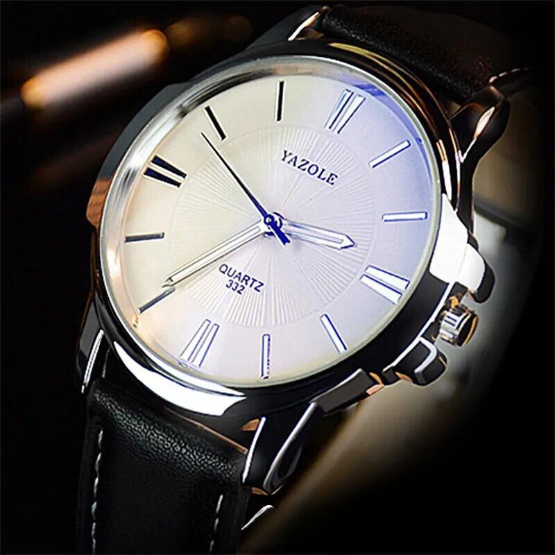 Luxurious Blue Glass Leather Watch