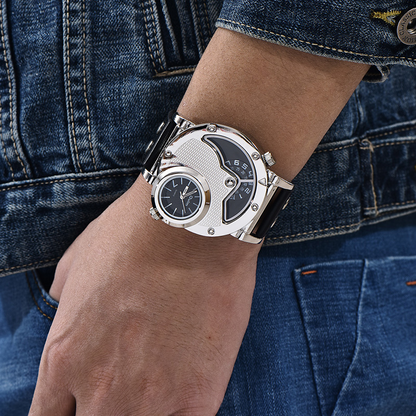 Multi-timezone leather strap watch