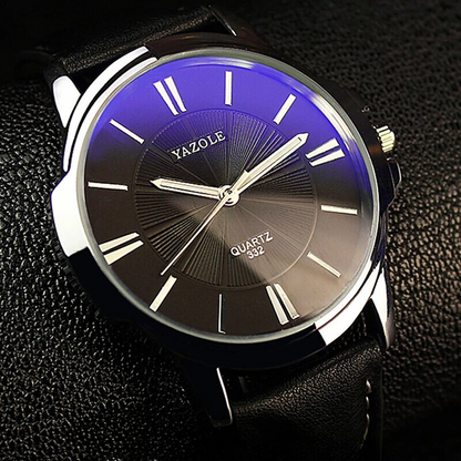 Luxurious Blue Glass Leather Watch
