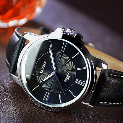 Luxurious Blue Glass Leather Watch