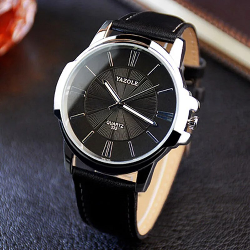Luxurious Blue Glass Leather Watch