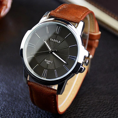 Luxurious Blue Glass Leather Watch