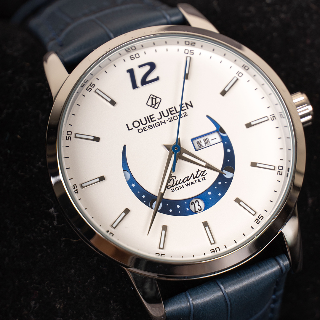 Elegant glowing moon phase clock