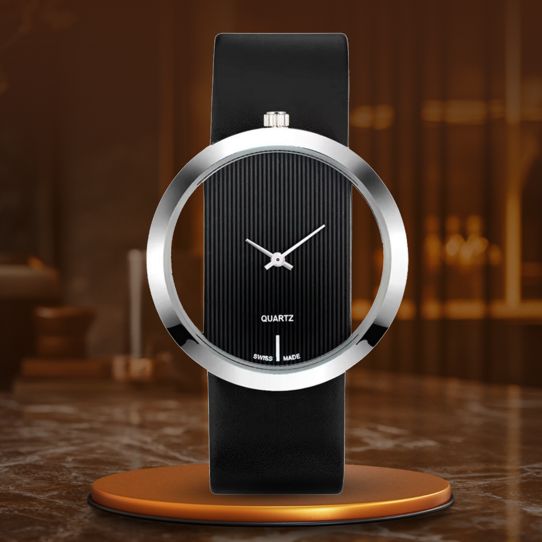 Elegant Quartz Watch with Transparent Dial