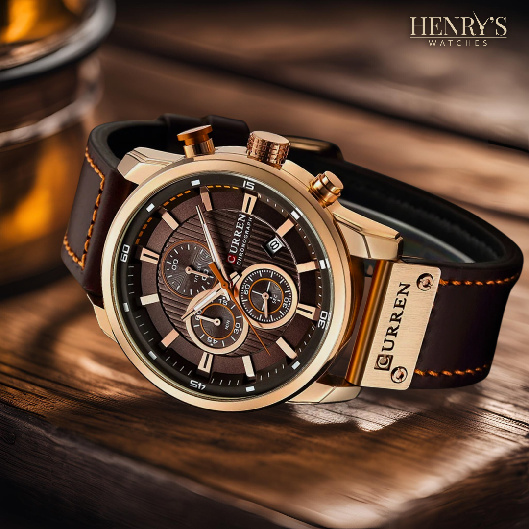 Elegant Quartz Watch with Leather Strap