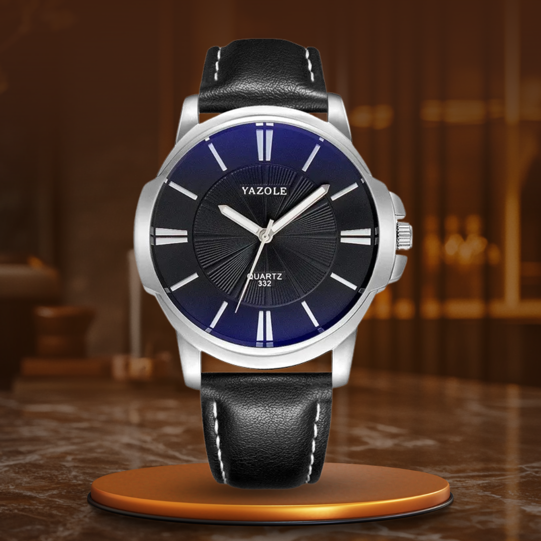 Luxurious Blue Glass Leather Watch