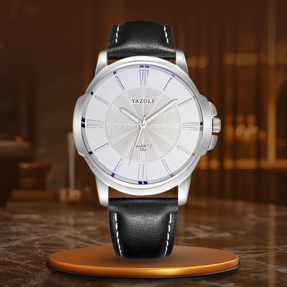 Luxurious Blue Glass Leather Watch