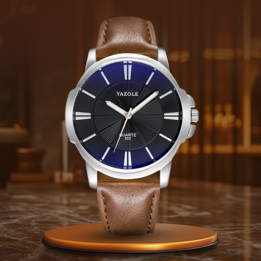 Luxurious Blue Glass Leather Watch