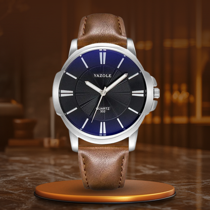 Luxurious Blue Glass Leather Watch