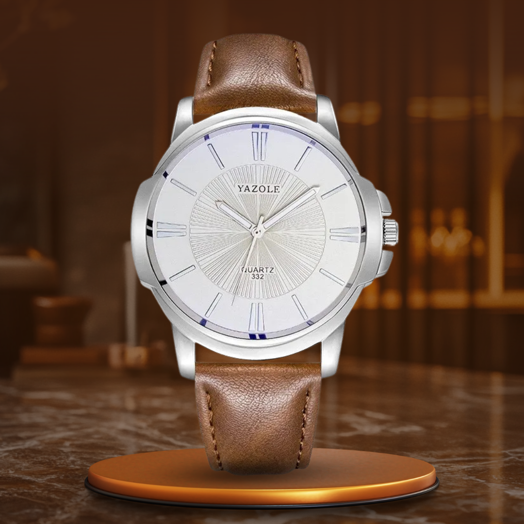 Luxurious Blue Glass Leather Watch