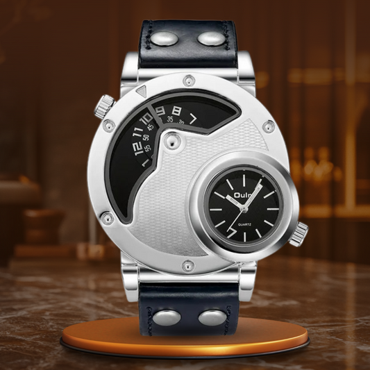 Multi-timezone leather strap watch