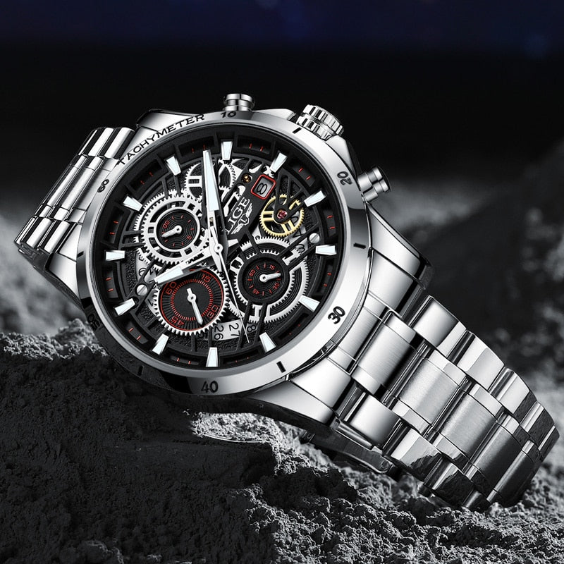 LIGE Skeleton Steel Watch - Trendy and Stylish Design