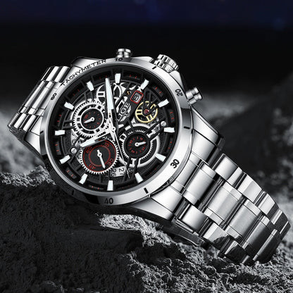 LIGE Skeleton Steel Watch - Trendy and Stylish Design