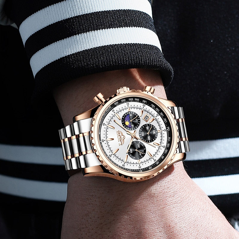 LIGE - Elegant Diamond-Studded Steel Watch