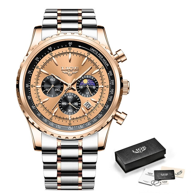 LIGE - Elegant Diamond-Studded Steel Watch