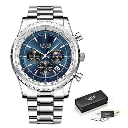 LIGE - Elegant Diamond-Studded Steel Watch