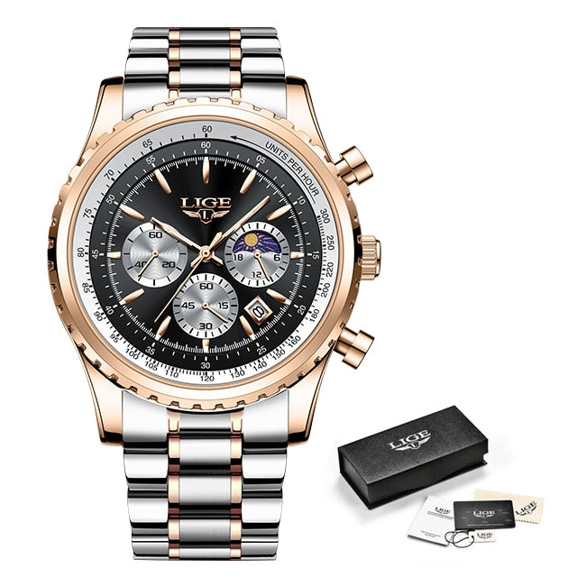 LIGE - Elegant Diamond-Studded Steel Watch