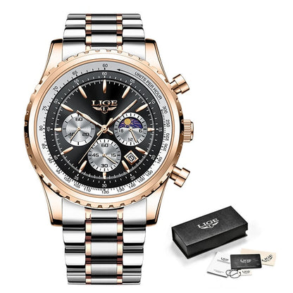 LIGE - Elegant Diamond-Studded Steel Watch