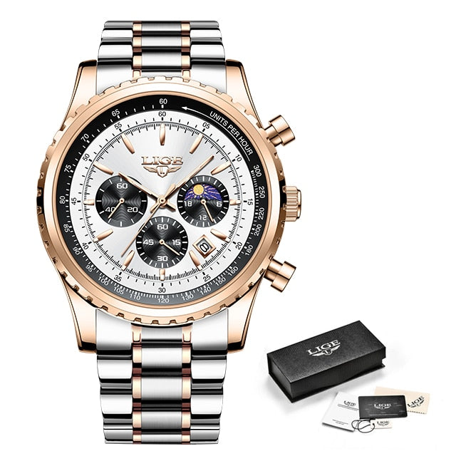 LIGE - Elegant Diamond-Studded Steel Watch