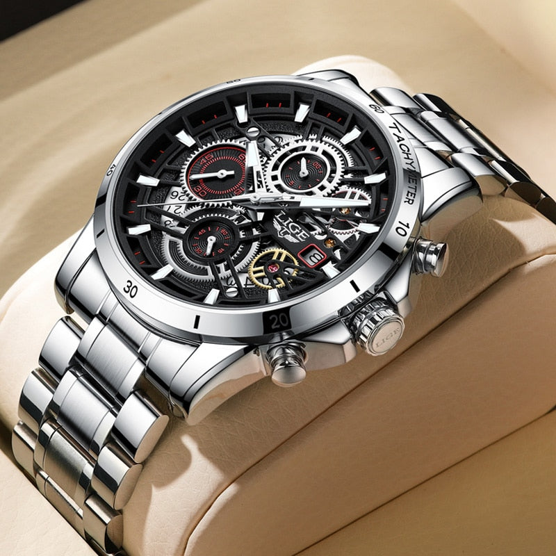 LIGE Skeleton Steel Watch - Trendy and Stylish Design