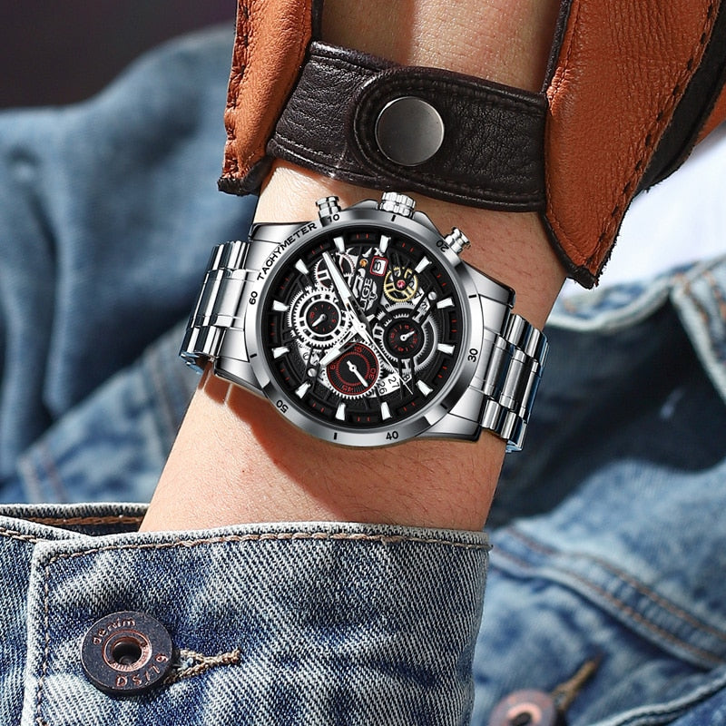 LIGE Skeleton Steel Watch - Trendy and Stylish Design
