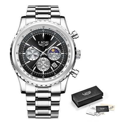 LIGE - Elegant Diamond-Studded Steel Watch