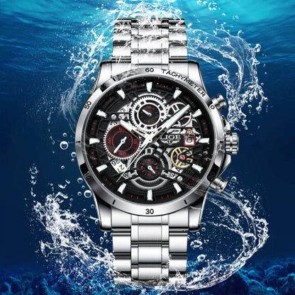 LIGE Skeleton Steel Watch - Trendy and Stylish Design