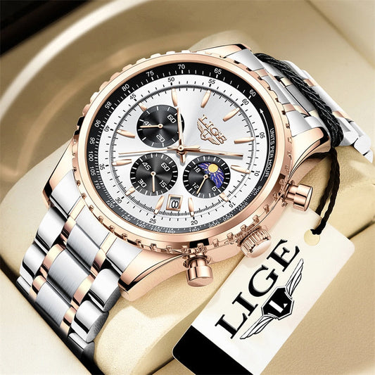 LIGE - Elegant Diamond-Studded Steel Watch
